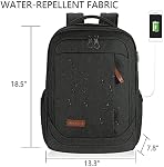 KROSER Sac à dos pour ordinateur portable grand pour 15.6-17.3 Inch Ordinateur portable avec USB Charger Port Water-Repuldent School Sac à dos Sac à jour occasionnel pour les affaires / Collège / Femmes / Hommes-Charcoal Noir