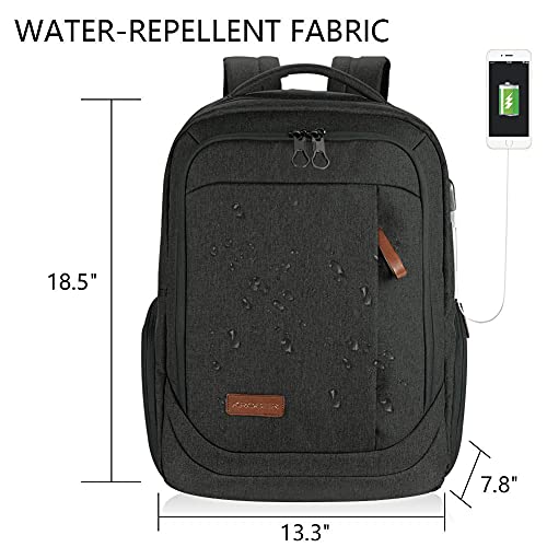 KROSER Laptop Rucksack 17,3 Zoll Reiserucksack Handgepäck Tagesrucksack Wasserabweisende Multifunktion Laptoptasche mit USB Ladeanschluss für Business/Schule/Reisen/Frauen/Männer-Schwarz