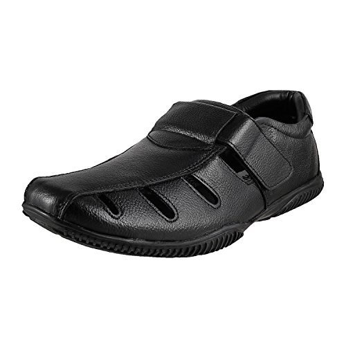 Image of Mochi Men's Black Leather Outdoor Sandals-9 UK (43 EU) (18-192)