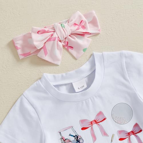 Toddler Baby Girl Golf Outfit Short Sleeve CrewNeck Bow T-Shirt Golf Print Flare Pants Headband 3Pcs Summer Clothes4