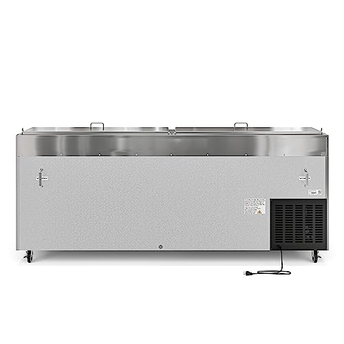 Image of KoolMore 92 in. Commercial Pizza Prep Table with Cutting Board, Food Protection Lid, Refrigerated Cold Storage, Rolling Casters, Three-Door in Stainless Steel, ETL Listed, (KM-RPPS-3DSS)