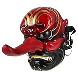 Thème mystique japonais : ce masque de démon japonais apporte une touche rustique et vivante, idéal pour ajouter un charme particulier à toute collection de masques de cosplay asiatiques ou à une production théâtrale. masque animal de style japonais, masque décoratif japonais