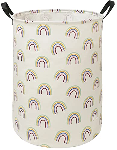 Image of ACMUUNI Round Rainbow Kids Hampers for Laundry Clothes Laundry Basket Laundry Hamper with Handles,Storage Bin for Girls Toys Room, Bedroom Decor Home Nursery Gift Basket (candy color rainbow)