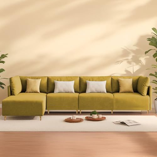 Image of Carina LHS 6 Seater L Shape Sofa Set for Living Room (Yellow Fabric) Premium Fabric Sofa
