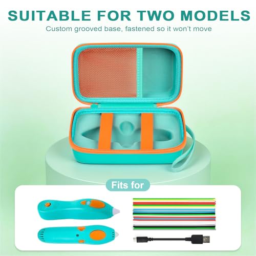 Image of ANKHOH 3D Printing Pen Case for 3Doodler Start+, 72 Pen Refills Included | Hard shell storage with grooved base, mesh pocket and hand strap for school or travel; 3D pen not included, Green