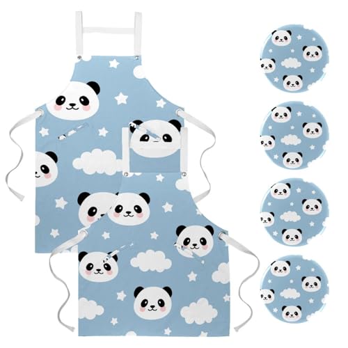Lot de 2 tabliers de cuisine Panda mignon pour restauration et pâtisserie