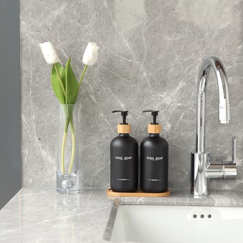 Image of Black Soap Dispenser, Hand Soap, and Dish Soap Dispenser Set Suitable for Kitchen Counter Decor. (Black)