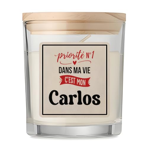 Bougie Priorite N1 dans ma vie C'est mon Carlos - Candle - Idée Bougie Décorative Cadeau Anniversaire Fête Original Famille Travail Départ Collègue Retraite Noël.