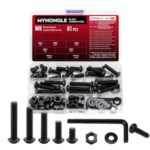 Image of 81 Pcs M8 Screws Set, M8 Bolts and Nuts Set, Carbon steel Machine Screws Assorted Nuts and Bolts Assortment, Hex Socket Button Head Screw Set (M8-81)