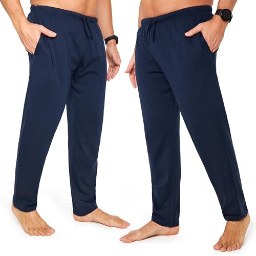 CityComfort Largo Pantalon Pijama con Bolsillos para Hombre, Pack de 2 (XXL, Azul Marino/Azul Marino, Cordón de la cintura)