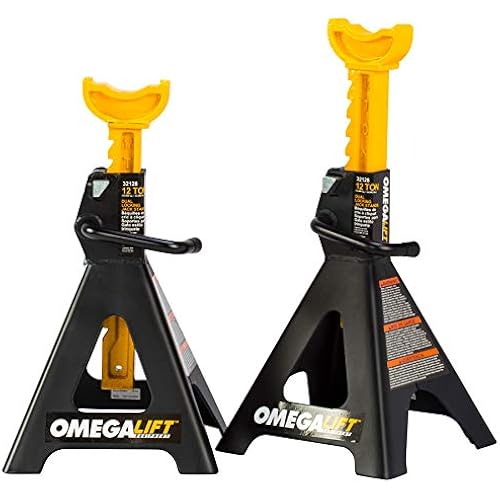 32128 Heavy Duty 12 Ton Jack Stands Pair - Double Locking Pins - Handle Lock and Mobility Pin for Auto Repair Shop with Extra Safety