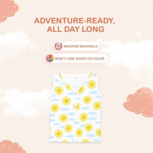 Image of Kidbea Muslin Cotton Baby Jabla for Boys & Girls | Cute Printed Soft V-Neck, Sleeveless Baby Jhabla Vest for Newborns & Infants