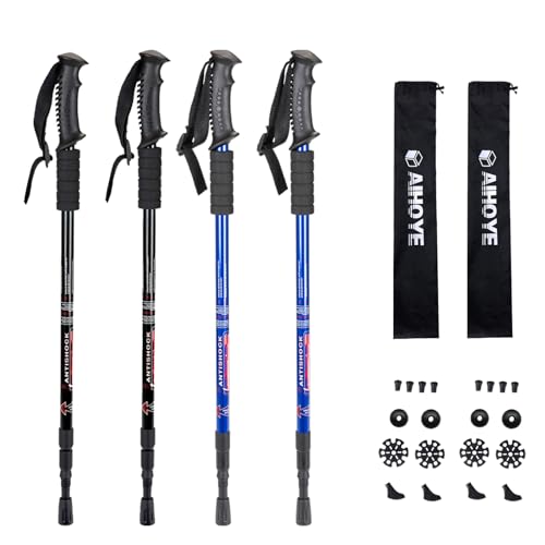 Image of Aihoye Hiking Trekking Poles, 4 Pack Collapsible,Lightweight, Anti Shock, Hiking or Walking Sticks,Adjustable Hiking Pole for Men and Women, Aluminum