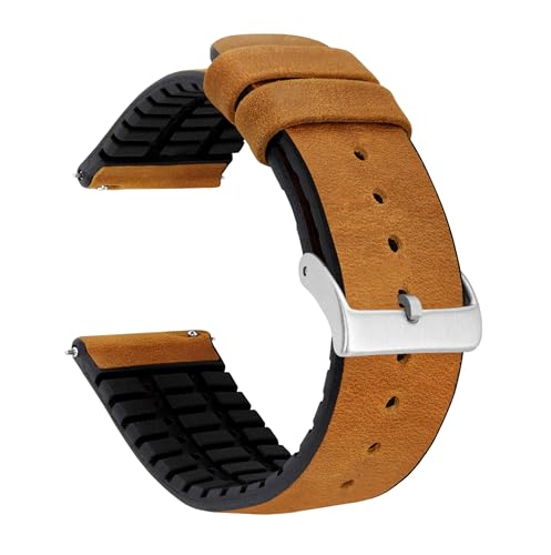 BARTON WATCH BANDS 23mm Cedar Brown - Leather and Rubber Hybrid Watch Bands with Integrated Quick Release Spring Bars - 316L Stainless Steel - Choose Strap Color & Width