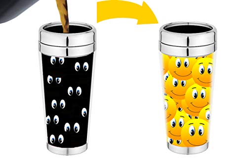 Magic Coffee Mugs Travel Mug Heat Sensitive Color Changing Stainless Steel Coffee Mug | Funny Coffee Cup | Funny Smiley Thermos 16-ounce