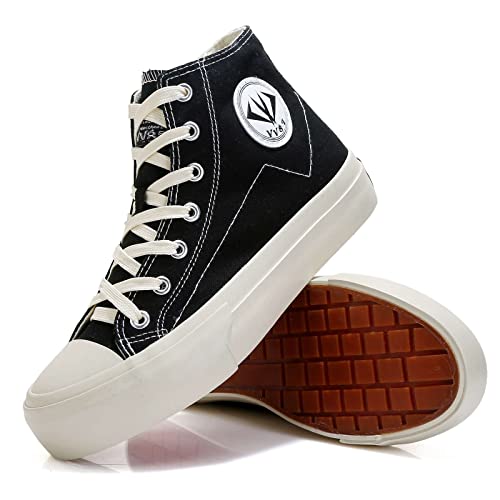 Yyspr Women’s Fashion High Top Canvas Sneakers Lace Up Casual Classic Comfort Walking Shoes Black 8.5 Us #TOP2