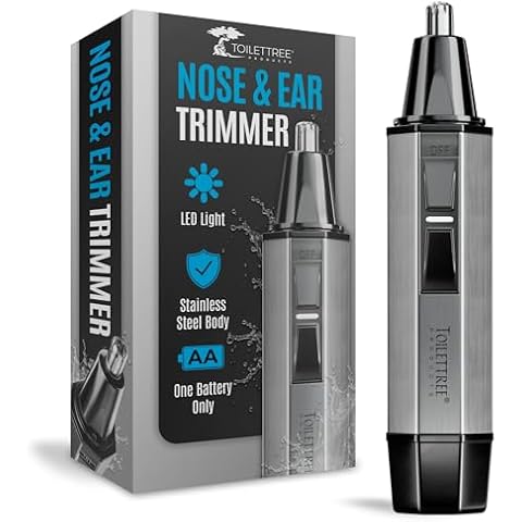 ToiletTree Products Nose Hair Trimmer with LED Light - Stainless Steel, Heavy-Duty Casing - Ear & Nose Hair Trimmer - Men's Grooming Trimmer for Beard, Eyebrows, and Ears Cover