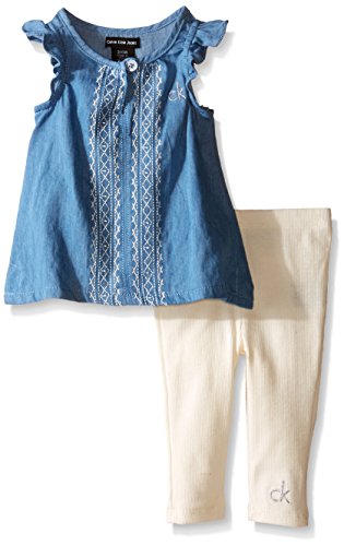 Calvin Klein Baby-Girls Light Denim Tunic and Rib Leggings, Blue, 12 Months