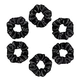 Silvr Bear Luxury Satin Scrunchies, 6 pack Black, Soft, Large Scrunchies for Women and Girls, Anti Hair Breakage Hair Ties for Thick & Curly Hair