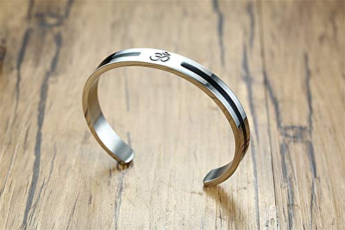 Hisatan Pj Stainless Steel Buddha Namaste Ohm Om Aum Sanskrit Symbol Cuff Bracelet For Men,Hindu Yoga Jewelry,7.4" #TOP5