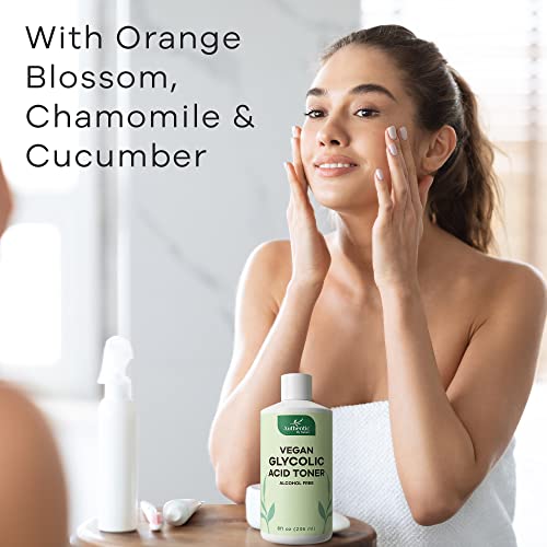 Vegan Glycolic Acid Toner For Face With Chamomile, Cucumber. Gentle Exfoliating Anti-Aging Hydrating Treatment For Wrinkles, Breakouts, Blackheads, Dull Skin, Acne. Skin Care Exfoliator For Men, Women #TOP2
