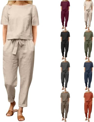 Linen Sets for Women 2 Piece Summer Casual Matching Set Vacation ...