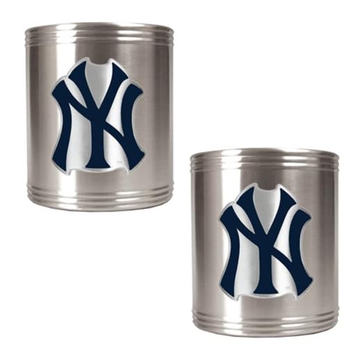 MLB New York Yankees Two Piece Stainless Steel Can Holder Set- Primary Logo
