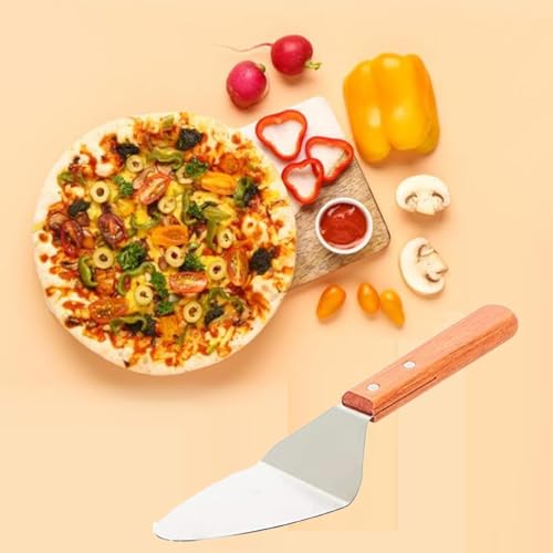 Image of Baskety Pie Server Cake Support Transmission Triangle Shovel Spatula with Wooden Handle - Durable Steel Shovel for Pizza, Cake, and Pastry, (Pack of 1)
