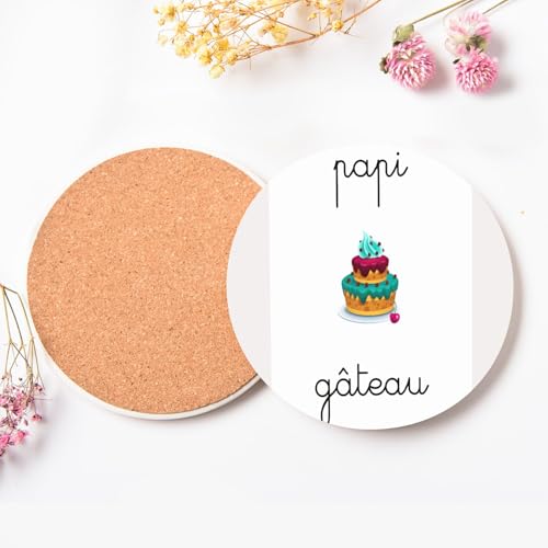 Sous verre ronds en céramique dessous de table Papi Gâteau lot de 6 pièces