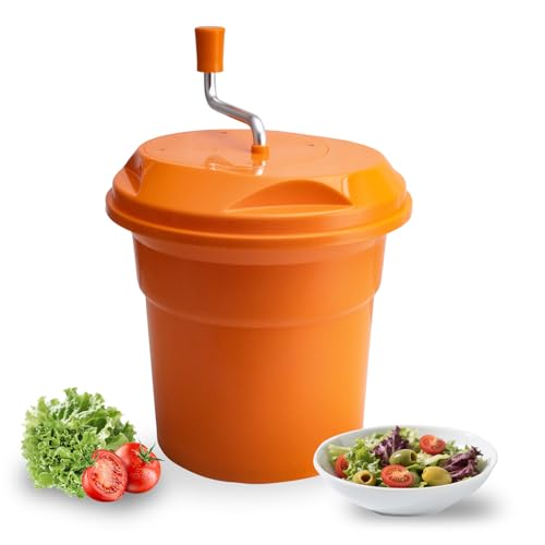 2.5 Gallon Salad Spinner,Large Capacity Vegetable Friuts Salad Dryer,Commercial Manual Salad Mixer for Restaurants Kitchen & Catering,Green & Orange. (Orange, 2.5 Gallon)