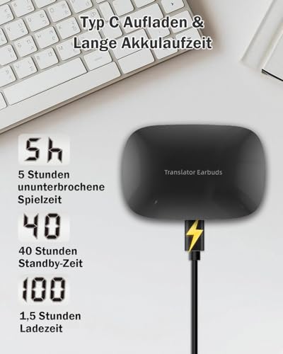 Ai Kopfhörer Übersetzer, Übersetzer Kopfhörer ohne Internet, 144 Sprachen Kopfhörer Übersetzer Echtzeit mit App, 3-in-1 OWS Übersetzer Ohrhörer für Reisen, Business und Lernen (Schwarz)