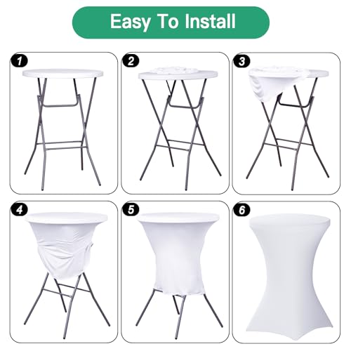 Image of Fixwal 8 Pack Spandex Cocktail Table Covers, 32x43 Inch White Fitted Stretch Highboy Round Cover Table Cloth for Party, Bar, Pub, Wedding, Banquet