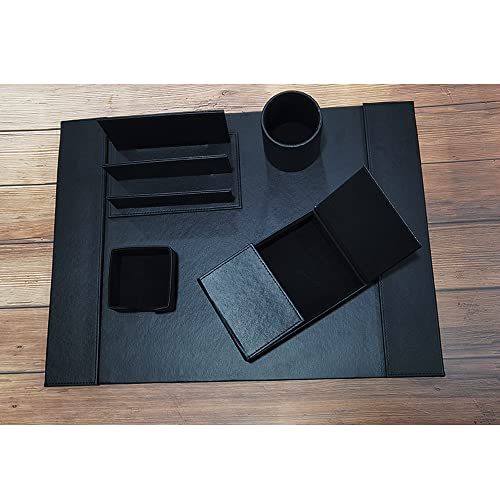 Fosinz Juego de 5 organizadores de escritorio de cuero, accesorios de escritorio y organizadores de espacio de trabajo con almohadilla de escritorio, taza para bolígrafos, soporte para notas adhesivas Cover