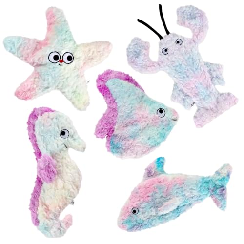 Sedioso Dog Toys Pack, Durable Unstuffed Animal Dog Chew Toy, Large Soft Plush Dogs Toys Set, Dog Squeaky Toy for Small, Middle, Large Breed(5-Pack, Ocean Animals)