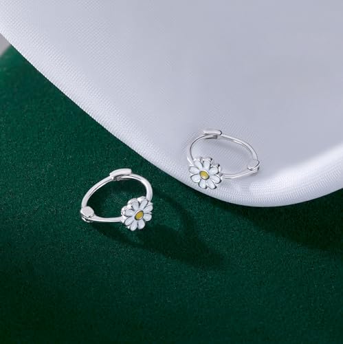Reffeer AAE237+GIFTBOX Solid 925 Sterling Silver Daisy Flower Hoop Earrings thumb #3