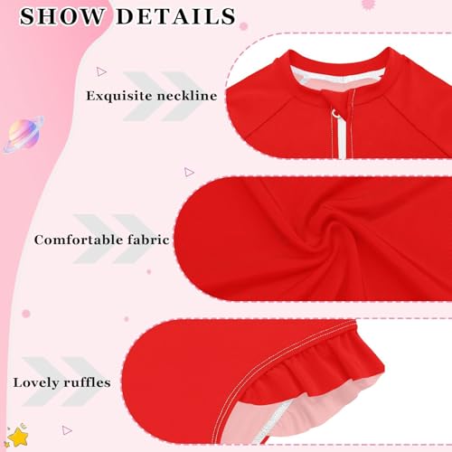 QUGRL Girls Rash Guard Swimsuit Size 7 Size 8 Red One Piece Girl Bathing Suit Zipper UPF 50+ Rashguard Swimwear4