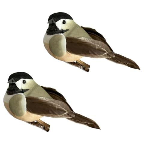 LWINGFLYER 2pcs Artificial Chickadee Birds 4Inch Clip on Bird Ornaments for Christmas Tree Decoration Wreaths Craft Home Party Decor Figurines Cover