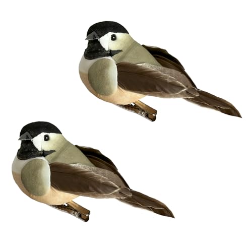 LWINGFLYER Artificial Birds Realistic Chickadees 2 Pack Clip on Foam Feathered Bird Ornaments Figurines for Christmas Tree Decoration Wreaths Crafts Party Home Decor