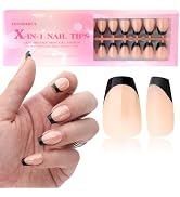 French Gel Nail Tips Black - Funmarcy Nude Clear Short Coffin 4-IN-1 Matte & 5-IN-1 Gloss Press o...