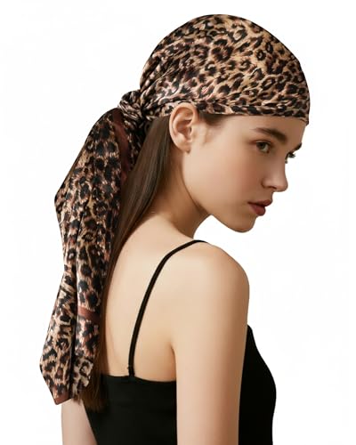 Fmeida Leopard Print Scarf Silk-Like Satin Head Scarf for Women 35 Inch Square Bandana Hair Wrap Teacher & Employee Appreciation Gift Set