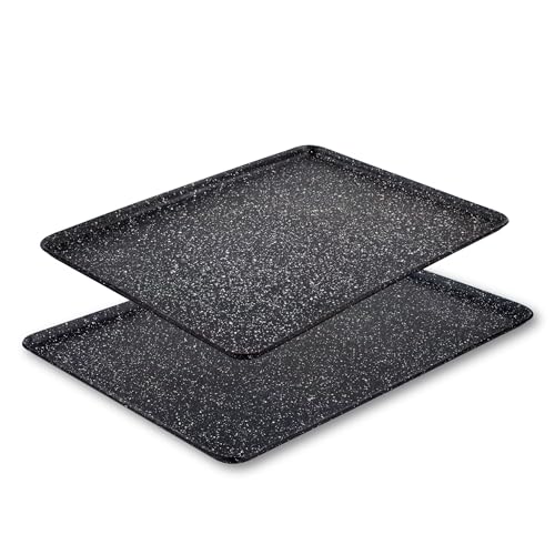 Image of Scoville Xtra 35cm & 38cm Baking Tray Set, Set of 2 Non Stick Baking Trays, NEVERSTICK Coated, Medium & Large Oven Trays, Oven Safe to 260°C, Dishwasher Safe, PFOA Free, Aluminium, Black