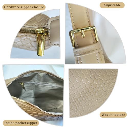 Image of Woven Crossdbody Bag Vegan Leather Bag For Women Crescent Shoulder Hobo Handbag with 2 Adjustable Strap