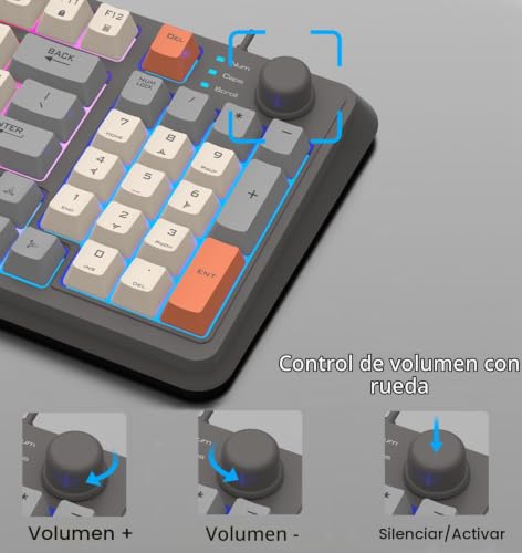 Miniatura 2 de Lancoon Teclado Compacto Con Cable Para Juegos Con 94 Teclas Mecánico 3 Colores Mezclados Efecto De Iluminación Fresco Soporte Ajustable Función Multimedia Para Ordenador Pc Gris