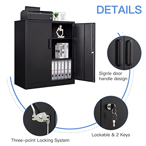 Yizosh Metal Garage Storage Cabinet With 2 Doors And 2 Adjustable Shelves - 35.5" Steel Lockable File Locking Counter Cabinet For Home Office,Gym,School（Black） #TOP3