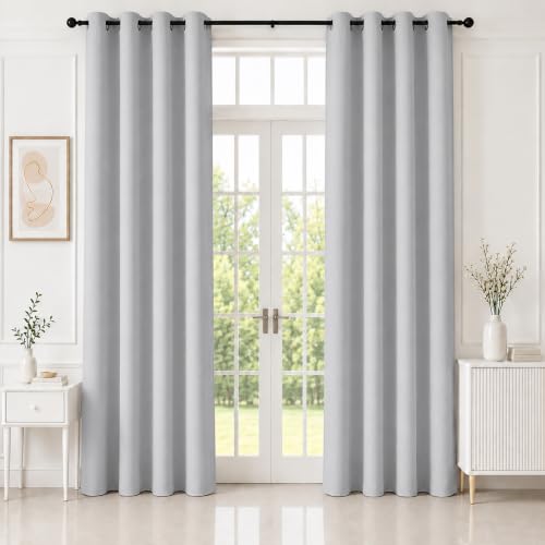 HOMEMONDE Premium Blackout Long Door Curtain 9 Feet Pack of 2 - Light Blocking Curtains for Living Room, True Room Darkening & Fade Resistant Panels 108 Inch Long, (Greyish White, 274 x 118 CMs)