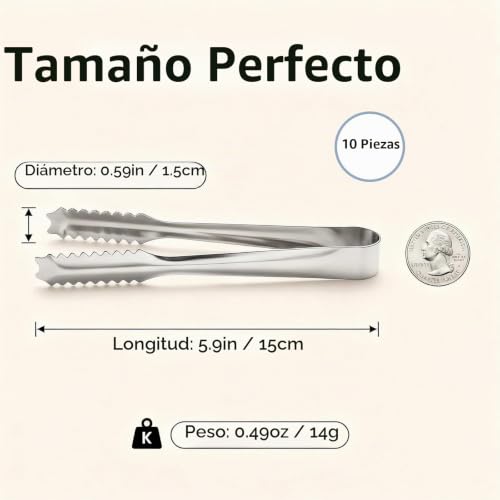 Miniatura 2 de 10 Pinzas Pinzas Para Hielo Acero Inoxidable Pinzas Para Dulces Pinzas Para Azúcar Para Banquetes De Boda, Buffets, Parillas Y Picnics Herramientas Prácticas Para Uso Diario En Hogares, Restaurantes