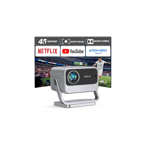 Image of [4200 ANSI & Now with Netflix] 4K Projector with WiFi and Bluetooth for Display Booths, Auto Focus Keystone Smart Projector, Voplls Mini Projector with Adjustable Stand for Home Bedroom (Silver Grey