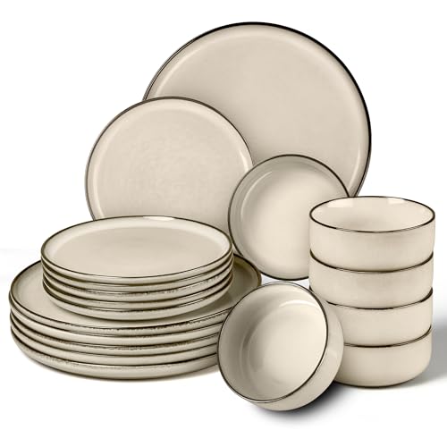 Geschirr Set für 6 Personen, Onader 18 Teiliges Steinzeug Tafelservice Kombiservice, je 6...