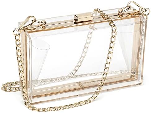 SharPlus Women Cute Clear Purse Acrylic Box Clutch Handbag, Transparent Crossbody Evening Bag Stadium Approved Gold Chain Strap