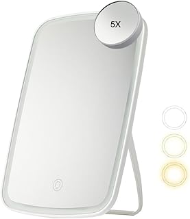 Makeup Mirror with 5X Magnifying Mirror, FOME Portable USB Charging Travel Vanity Mirror LED Lighted Touch Screen Adjustable Light Brightness 120°Swivel Placement, Travel Beauty Mirror for Women